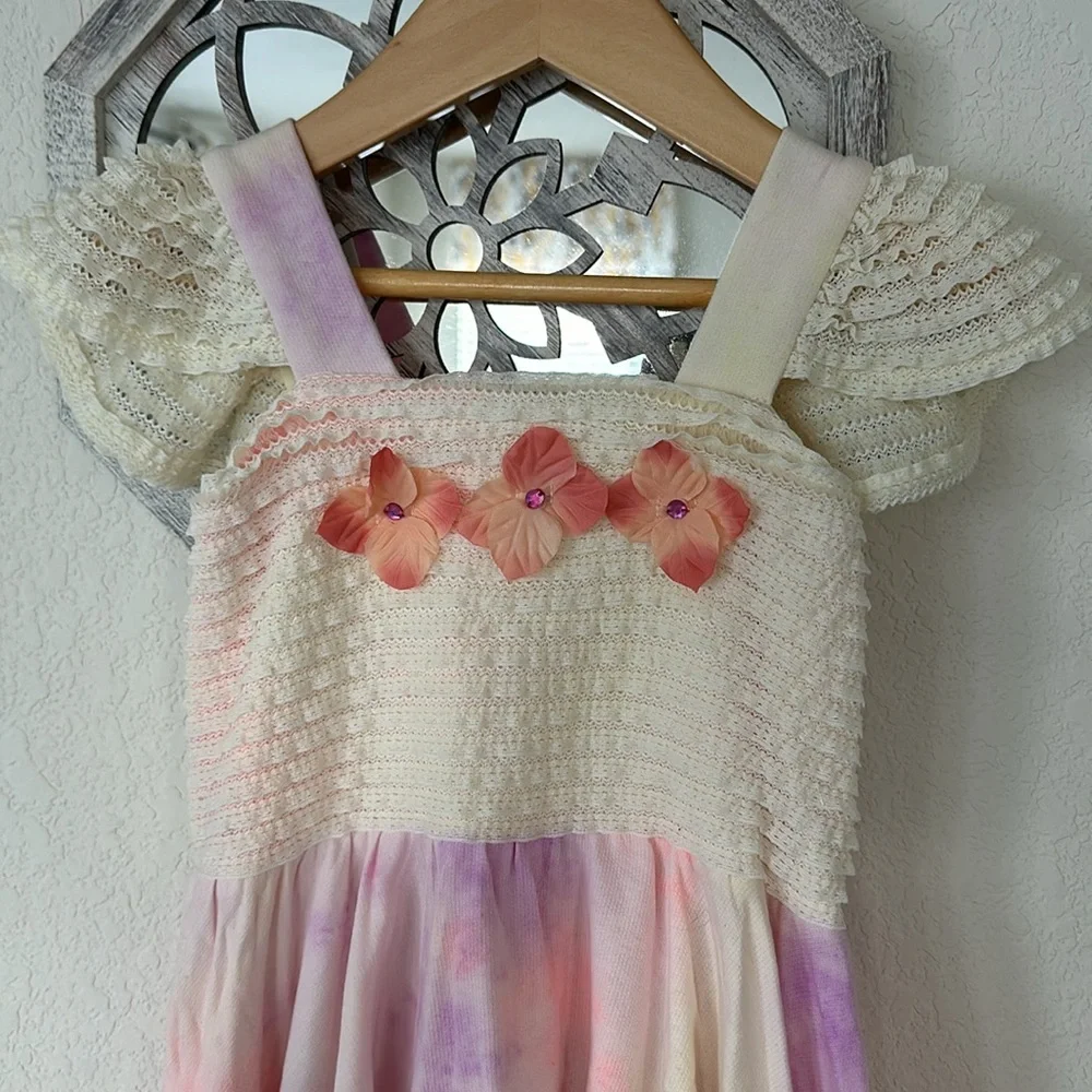 CachCach • Pastel Tie Dye Ruffle Lace Breezy Summer Dress With Handkerchief Hem